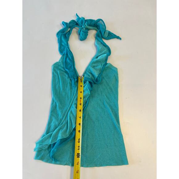 Y2K Bebe Turquoise Halter Neck Ruffled Top Small Boho Fairy 90s Coquette Twee - Picture 15 of 16